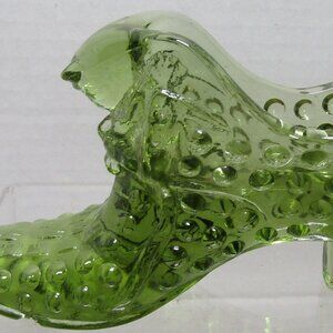 Vtg Fenton Olive Green Glass Shoe With Cat Head Hobnail Pattern Vintage 6"